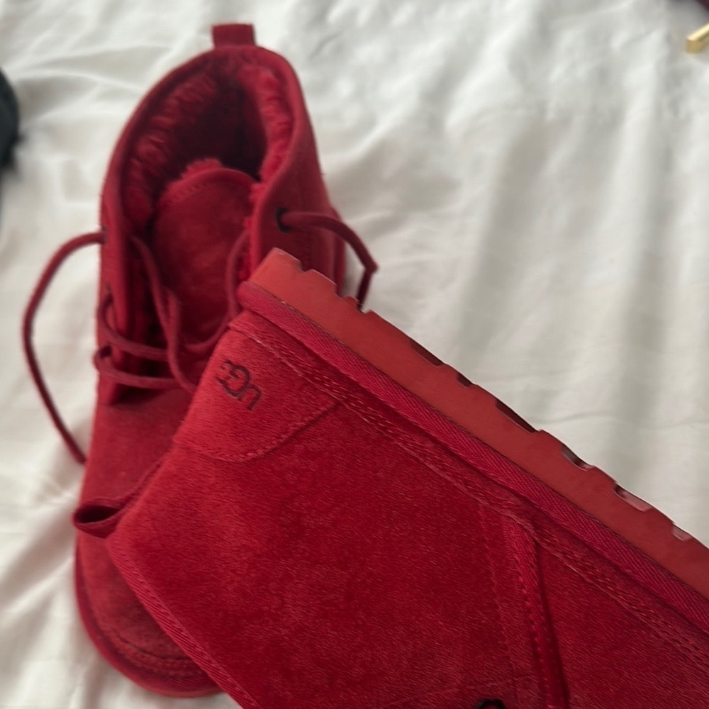 UGG Red Moccasin Shoes Plush Lining - Picture 5 of 13